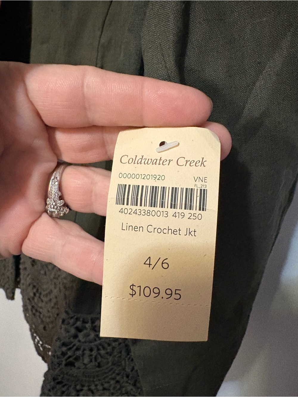 Coldwater Creek Olive Open Crochet-Hem Blazer #2324 - Picture 5 of 8